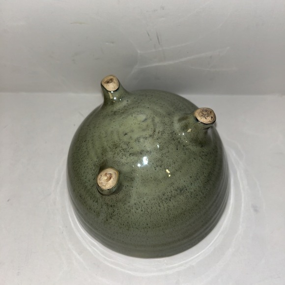 Stoneware Shaded Blue Green Pottery Bowl With Feet 6" Wide & 4" Tall - Picture 3 of 6